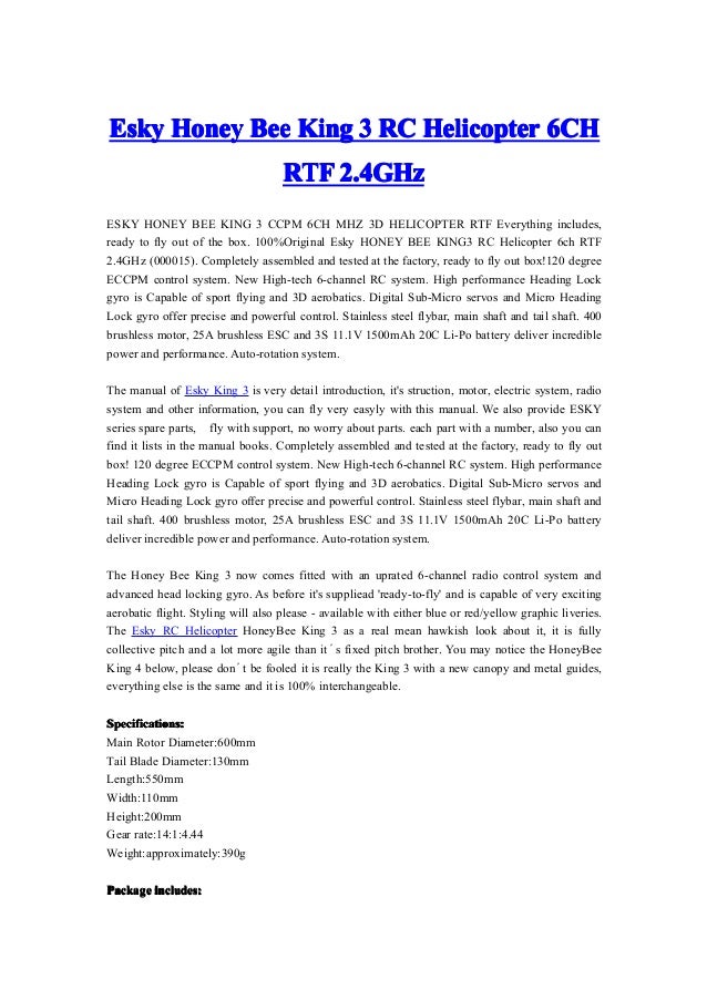 honey bee king 2 rc helicopter