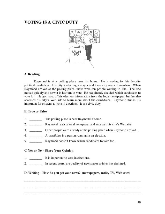 Printables Esl Civics Worksheets esl ebook worksheets for beggining level 19