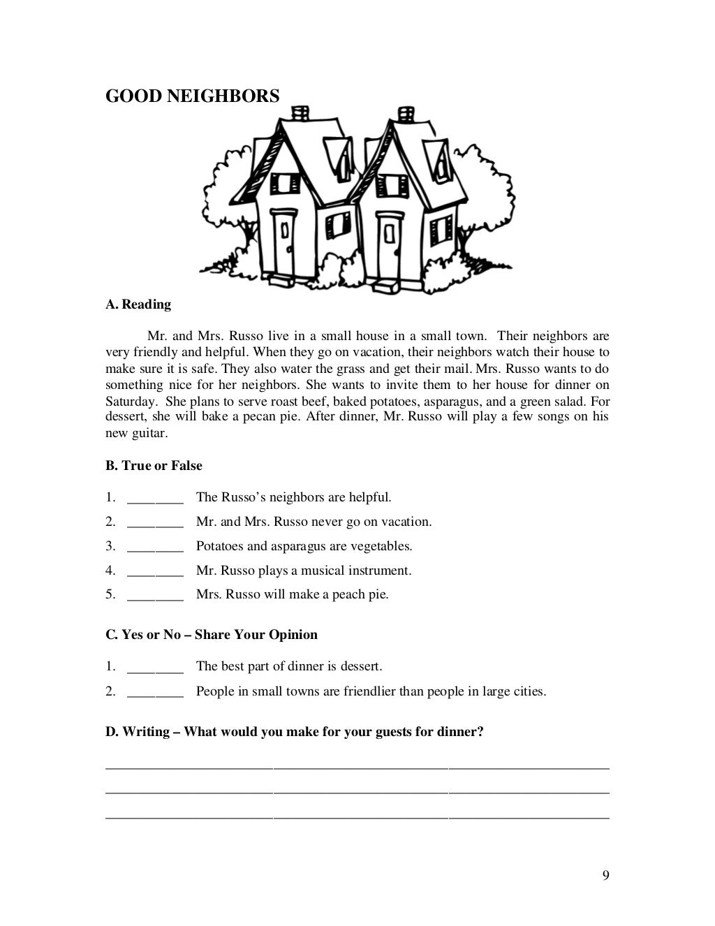 ESL English Language Reading Quiz worksheets Book 1 - Short Stories f…