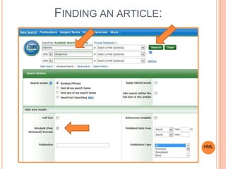 FINDING AN ARTICLE:
HML
 