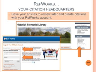 REFWORKS…
YOUR CITATION HEADQUARTERS
o Save your articles to review later and create citations
with your RefWorks account.
HML
 