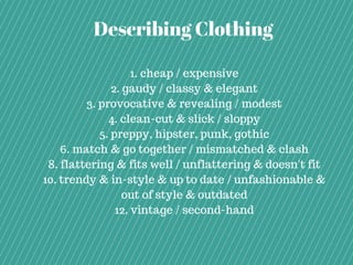 Style Descriptions Clothing ESL - Fashion, Style and What to Wear. | PDF