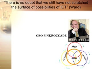 “There is no doubt that we still have not scratched
    the surface of possibilities of ICT” (Ward)




                   CEO PINKROCCADE


                                             Align




                                      rize




                                                     An
                                       ho




                                                       aly
                                             Agree

                                   Aut




                                                        ze
 