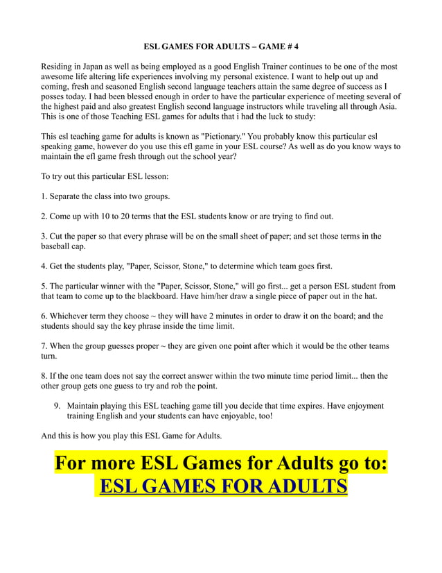 Esl games for adults