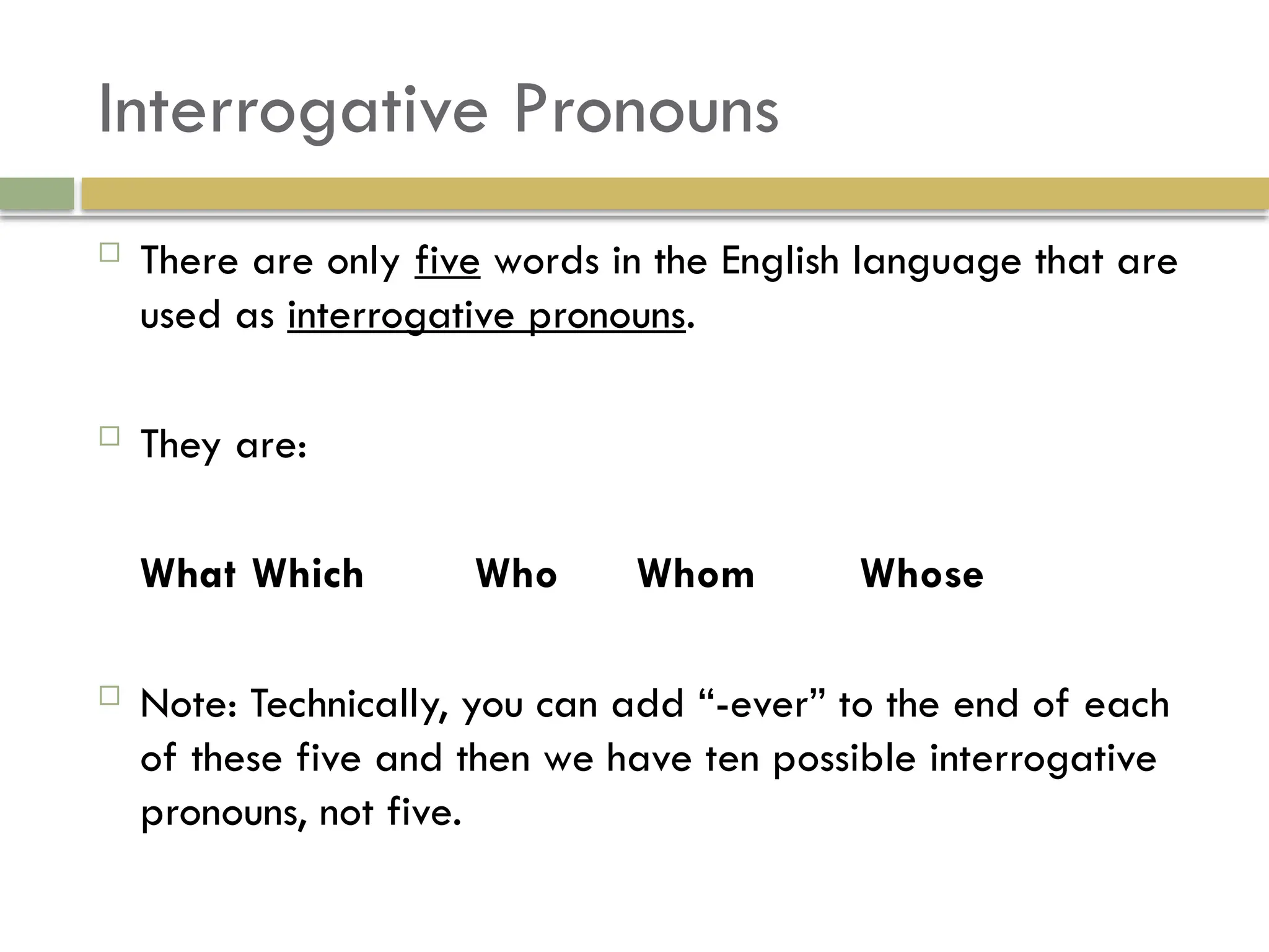 eslprintables2018122231537.pptx on interrogative pronouns | PPTX | Sports