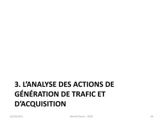 3. L’analyse des actions de gÉnÉration de trafic et d’acquisition24/09/2011Benoît Domis - 201034