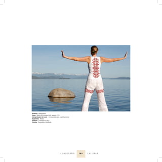 18 9I C O N O G R A F I A C A P I X A B A
Atrativo - Manguezal
Ícone - Raízes do mangue (ref. página 155)
Interpretação do ícone - Composição por espelhamento
Segmento - Moda
Produto - Camiseta e calça
Técnica - Serigraﬁa e bordado
 
