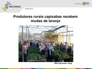 Mike Figueiredo / Seag
04/09/2013
Produtores rurais capixabas recebem
mudas de laranja
 