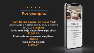Por ejemplo:
Hyatt Herald Square, en Nueva York
Estancia de 5 noches (del 17 al 22 de mayo
de 2022) $1,865.83
Tarifa más b...