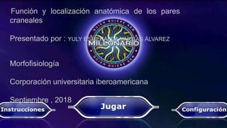 Función y localización anatómica de los pares
craneales
Presentado por : YULY ESMERALDA VARGAS ÁLVAREZ
Morfofisiología
Corporación universitaria iberoamericana
Septiembre , 2018
 
