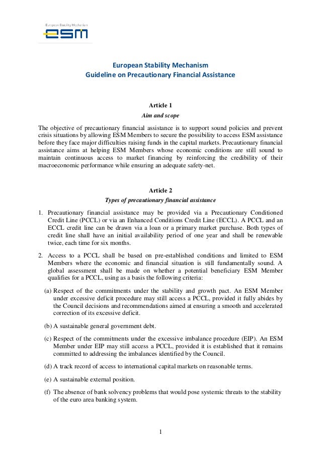 Esm guideline on precautionary financial assistance