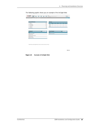 1 Planning and Installation Overview
Confidential ESM Installation and Configuration Guide 15
The following graphic shows you an example of the ArcSight Web.
Figure 1-3 Example of ArcSight Web
 
