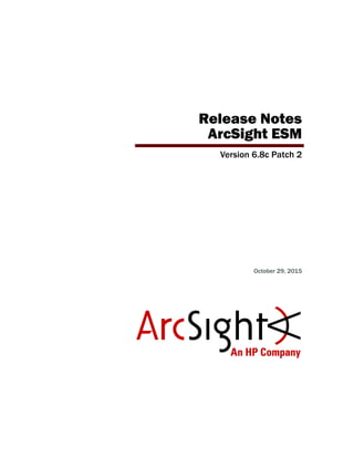 Release Notes
ArcSight ESM
Version 6.8c Patch 2
October 29, 2015
 