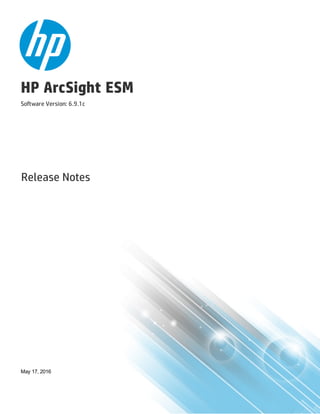 HP ArcSight ESM
Software Version: 6.9.1c
Release Notes
May 17, 2016
 