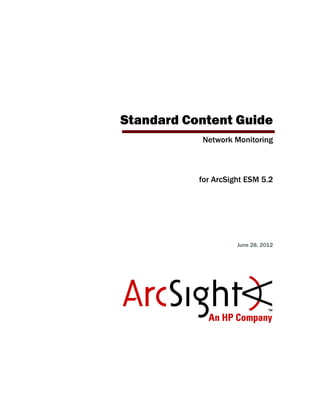 Network Monitoring
for ArcSight ESM 5.2
June 28, 2012
Standard Content Guide
 