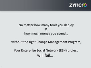 2
No matter how many tools you deploy
&
how much money you spend…
without the right Change Management Program,
Your Enterprise Social Network (ESN) project
will fail…
 