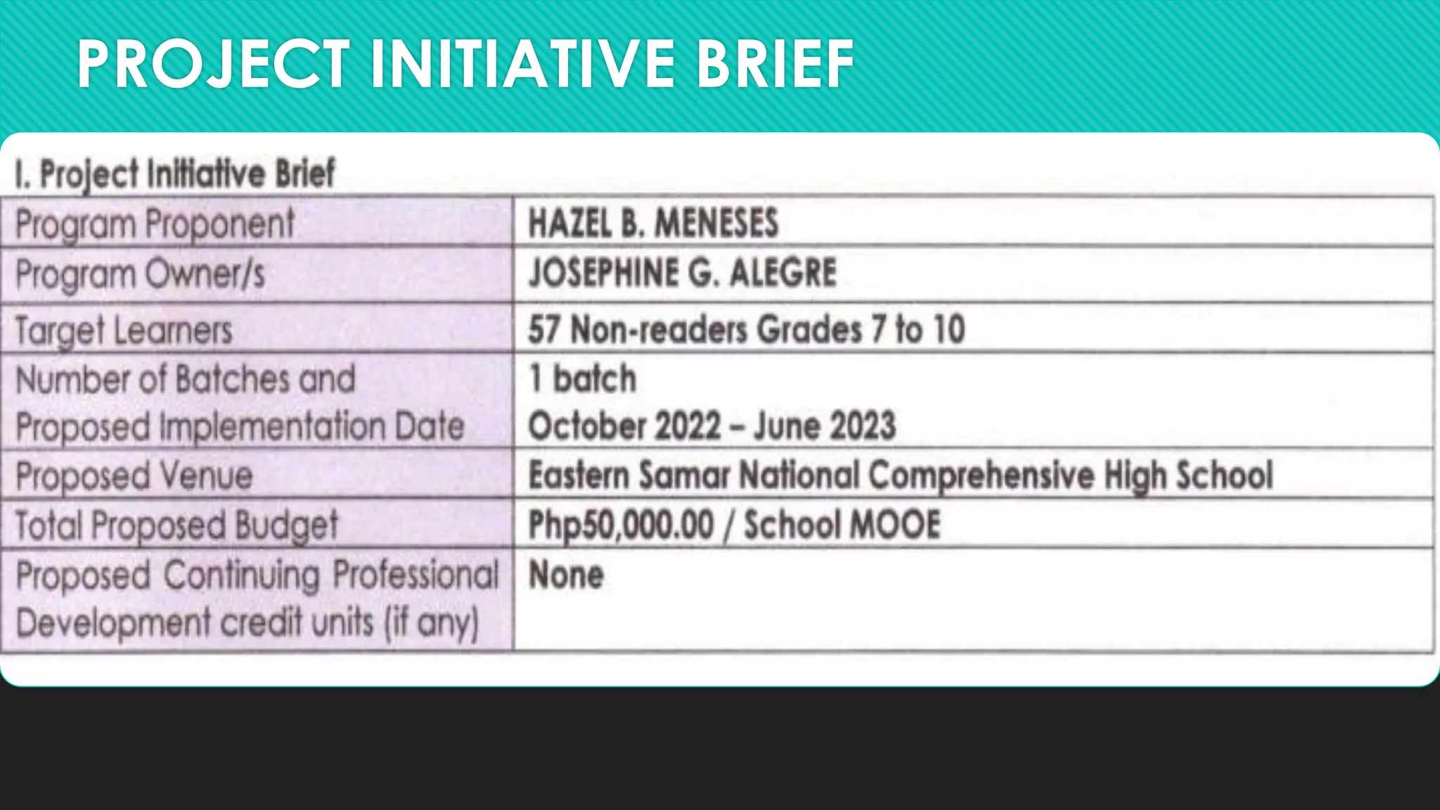 Sample Approved Project Initiative Plan for Secondary Schools | PDF ...