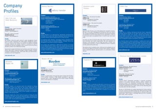 Company                                                                            Astbury Marsden                                                              Beament Leslie
                                                                                                                                                                Thomas
                                                                                                                                                                                                                                                 Calibre One


Profiles
                                                                                  Contact                                                                      Contact                                                                          Contact
                                                                                  Hannah Leadbetter - Consultant                                               Angela Heath - Recruitment Consultant                                            Richard Brennan - Partner
     Alan Cutts and                                                               hannah.leadbetter@astburymarsden.com                                         alh@blt.co.uk                                                                    richard.brennan@calibreone.com
                                                                                  Industry - Corporate Finance (M&A, Capital Markets,                          Industry - Management Consulting                                                 Industry - Technology
     Keith Mackenzie                                                                         Leveraged Finance)                                                           Internal Consultancy                                                             New Media
                                                                                             Private Equity                                                                                                                                                Telecoms
                                                                                             Equity Research                                                   Catriona Cookson - Recruitment Consultant
                                                                                                                                                               cec@blt.co.uk                                                                    James Brocket - Managing Partner
                                                                                  Amanda Simpson - Consultant                                                  Industry - Management Consulting                                                 james.brocket@calibreone.com
    Contact                                                                       amanda.simpson@astburymarsden.com                                                       Internal Consultancy                                                  Industry - Technology
    Keith Mackenzie - Search Consultant                                           Industry - Strategy                                                                                                                                                      CEO Roles
    keith@alancutts.com                                                                      Finance                                                           Profile
    Industry - Asset Management                                                              Commerce                                                          Beament Leslie Thomas is one of the leading niche, specialist recruiters.        Profile
                                                                                                                                                               We work in the areas of Management Consultancy, Direct and Indirect              Calibre One is a leading, international Executive Search organisation
    Alan Cutts - Search Consultant                                                Profile                                                                      Tax, Company Secretarial and Human Resources. We have the expertise              providing tailored solutions for the talent resourcing issues that face
    alan@alancutts.com                                                            Astbury Marsden is an award-winning, international recruitment firm          and experience to find the right people for your organisation, as well as        the businesses of today. The company comprises two separate but
    Industry - Asset Management                                                   delivering mid to senior level talent to banking, financial services and     to give sound advice and guidance when it comes to your next career              closely related practice areas, which focus on permanent and interim
                                                                                  specialist markets clients throughout the UK, Europe and Asia.               move.                                                                            management appointments. Our Interim Management practice provides
    Profile                                                                                                                                                                                                                                     senior management support to businesses in all sectors.
    We provide a blue-chip search service to asset management houses              Our expertise covers: Banking - Technology, Finance, Operations, Risk        Our teams can work at all levels within their specific markets and across
    across the retail, institutional and private wealth management sectors.       and Corporate Finance and Specialist Markets - Strategy, Outsourcing,        both permanent and interim opportunities. We have experience of                  Our Executive Search practice specialises in building main board and
    This is an arena in which there is no substitute for detailed knowledge       Management Consulting and Systems Integration.                               working in most industries, from the large blue-chips to smaller more            senior management teams for high technology, life sciences and media
    of people, products and markets. Success is invariably the result of                                                                                       entrepreneurial businesses, as well as professional services companies           businesses and the businesses that invest in them. Both practices employ
    sustained and intensive investigation, which is why so much of our time is    The company was established in 1995 with the intention of recruiting         and the public/not-for-profit sector.                                            recruitment consultants of unparalleled quality supported by advanced
    devoted to research and relationship-building.                                into the banking finance market. Today, the company services a broad                                                                                          technology, processes and systems. We deliver levels of customer service,
                                                                                  spread of clients ranging from the major investment banks to FTSE 100        We provide a truly consultative service. We ensure all candidates are met        accuracy and speed of delivery that set new standards for our industry.
    Typical search assignments that we have handled include chief investment      companies and global management consultancies and provides coverage          and clients are offered a full solution to fit their needs, whether a database
    officers, desk heads, investment managers, portfolio managers, analysts,      to clients in the UK, Europe and throughout Asia.                            search, advertised selection, executive search, or a combination of these        www.calibreone.com
    investment marketing and sales, senior back office and administration,                                                                                     services.
    compliance and risk management.                                               www.astburymarsden.com
                                                                                                                                                               www.blt.co.uk
    www.alancutts.com
                                                                                                                                                                                                                                                 Chemical Search International Limited
                                                                                   Boyden UK Ltd
                                                                                                                                                                Chapman Black
     Alexander
     Hughes UK
                                                                                                                                                                                                                                                Contact
                                                                                                                                                                                                                                                Stephen Mothersole - Managing Director
                                                                                  Contact                                                                                                                                                       sjm@chemicalsearch.co.uk
                                                                                  Oxana Brookes - Consultant                                                   Contact                                                                          Industry - Chemical
                                                                                  Oxana@boyden.uk.com                                                          Grant Vowls - UK Sales Manager                                                              Plastics and Polymers
    Contact
                                                                                  Industry - Industrial Sector                                                 gvowls@chapmanblack.co.uk                                                                   Consulting
    Jon Shaw - Senior Consultant
                                                                                                                                                               Industry - Consulting
    j.shaw@alexanderhughes.com
                                                                                                                                                                          Supply Chain                                                          Martin Elliot - Principal Consultant
    Industry - Consumer practice                                                  Profile
                                                                                                                                                                          Performance Improvement                                               mwe@chemicalsearch.co.uk
               Public Sector                                                      Boyden is a global leader in the executive search industry with 79 offices
                                                                                                                                                                                                                                                Industry - Chemicals
                                                                                  in 43 countries. Founded in 1946, Boyden specializes in high level
                                                                                                                                                               Paul Brown - Senior Consultant
    Micheline Walsh - Senior Consultant                                           executive search, Interim Management and Human Capital Consulting
                                                                                                                                                               paul@chapmanblack.co.uk                                                          Profile
    m.walsh@alexanderhughes.com                                                   across a broad spectrum of industries.
                                                                                                                                                               Industry - Strategy                                                              Chemical Search International specialises in executive recruitment
    Industry - Corporate Communications
               Middle Management                                                  www.boyden.com                                                                                                                                                solutions for the global chemicals, polymers, plastics, materials and
                                                                                                                                                               Profile                                                                          bioscience sectors. Our international consulting team employs only
                                                                                                                                                               Chapman Black is a specialist recruiter with a core focus on Corporate           exceptionally experienced professionals from these areas. This gives us
    Profile
                                                                                                                                                               Strategy, Transformation and Process Improvement in the Northern and             unrivalled understanding of our clients’ needs and the networking power
    Alexander Hughes is an executive search firm dedicated to helping
                                                                                                                                                               Central European marketplaces. Our team of experts are geographically            to quickly deliver the best candidates.
    organisations acquire and retain the vital human capital they need
                                                                                                                                                               and industry focused, ensuring that they are the first point of contact for
    to achieve strategic business goals. Key individuals represent crucial
                                                                                                                                                               anyone considering a career change within consultancy or to an industry          We also run ChemPeople.com a global networking and careers portal for
    strategic investments for the development and future of companies:
                                                                                                                                                               client.                                                                          chemicals, polymers and related professionals. With approaching 15,000
    executive and non-executive directors, senior managers and recognized
                                                                                                                                                                                                                                                members and growing fast it is a valuable place to; raise your profile, spot
    experts in their specialist fields.
                                                                                                                                                               www.chapmanblack.co.uk                                                           opportunities, make contacts or exchange ideas plus find or advertise;
                                                                                                                                                                                                                                                jobs, events, news or business.
    Alexander Hughes has a track record of success in finding the right
    candidate for its clients. This success reflects the skills, commitment and
    creative insight of our consultants who, most importantly, remain attuned                                                                                                                                                                   www.chemicalsearch.co.uk
    to their clients’ core recruitment requirements.

    www.alexanderhughes.com



8   Executive Search Networking Evening 2009                                                                                                                                                                                                                                           Executive Search Networking Evening 2009   9
 