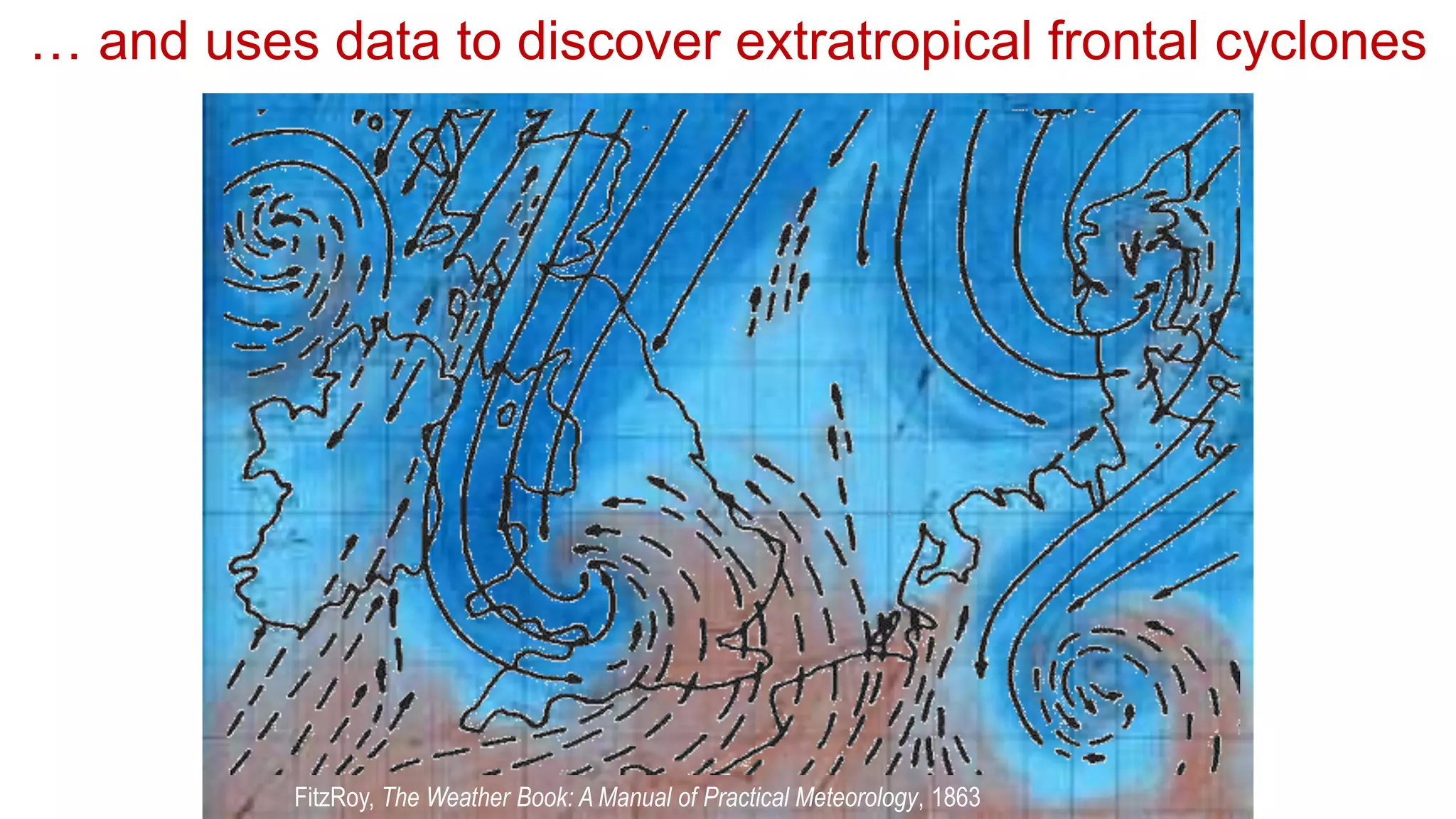 FitzRoy, The Weather Book: A Manual of Practical Meteorology, 1863
… and uses data to discover extratropical frontal cyclones
 