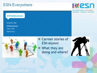 Carreer stories of
ESN Alumni
What they are
doing and where?

 