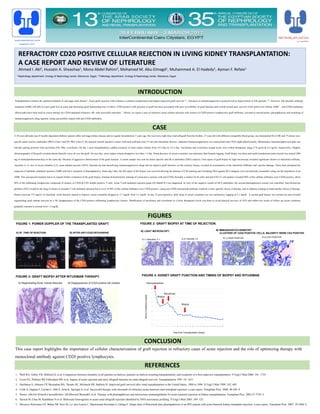 REFRACTORY CD20 POSITIVE CELLULAR REJECTION IN LIVING KIDNEY TRANSPLANTATION:
A CASE REPORT AND REVIEW OF LITERATURE
Ahmed I. Akl1, Hussein A. Sheashaa1, Mona Abdel Rahim2, Mohamed M. Abu-Elmagd1, Muhammed A. El Hadedy1, Ayman F. Refaie1
1 Nephrology department, Urology & Nephrology center, Mansoura, Egypt, 2 Pathology department, Urology & Nephrology center, Mansoura, Egypt.
CASE
INTRODUCTION
FIGURES
CONCLUSION
Transplantation remains the optimal treatment of end-stage renal disease1. Acute graft rejection (AR) remains a common complication and impact long-term graft survival 2,3. Advances in immunosuppressive protocols led to improvement in AR episodes 3–6. However, AR specially antibody
mediated (AMR) still able to cause graft loss in some and shortening graft functioning time in others. CD20 positive cells presence in graft has been associated with poor reversibility of graft function and a trend toward poor survival of the graft even without AMR 7. Anti-CD20 antibodies
(Rituximab) have been used as rescue therapy for CD20 mediated refractory AR, with successful outcomes 7. Herein, we report a case of refractory acute cellular rejection with clusters of CD20 positive lymphocytes graft infiltrates, resistant to steroid pulses, plasmapheresis and switching of
immunosuppressive drug regimen, being successfully treated with anti-CD20 antibodies.
A 39-year-old-male type II insulin dependent diabetic patient suffer end stage kidney disease and on regular hemodialysis 3 years ago. He received a right iliac renal allograft from his brother, 27-year-old with different compatible blood group, one mismatched HLA DR and 7% donor non-
specific panel reactive antibodies (PRA) Class I and 0% PRA Class II. He enjoyed smooth operative course with total ischemia time 55 min and immediate diuresis. Induction Immunosuppression was monoclonal anti-CD25 alpha (Basiliximab). Maintenance immunosuppression plan was
steroids sparing protocol with tacrolimus (FK 506), everolimus. On day 2 post transplantation, sudden cessation of urine output volume from 10 L/day to 3.6 L/day. Tacrolimus and everolimus trough levels were within therapeutic range (7.8 ng/ml & 6.4 ng/ml; respectively). Doppler
ultrasonography of the graft revealed absent diastolic wave all over the graft. On next day, urine output volume dropped to less than 1 L/day. Sloop decrease of serum creatinine was stationary then became lagging. Graft biopsy was done and methyl-prednisone pulse steroid was started (500
mg of methylprednisolone/day) in the same day. Because of aggressive deterioration of the graft function. A serum sample was sent for donor specific anti-HLA antibodies (DSA) analysis. First report of graft biopsy by light microscopy revealed significant clusters of interstitial infiltrate,
vasculitis (v-1), foci of severe tubulitis (t-3), acute tubular necrosis (ATN). Steroids use and intensifying immunosuppressive drugs did not improve graft function; on the contrary, biopsy revealed an accentuation of the interstitial inﬁltrates and vascular damage. These facts prompted the
suspicion of antibody mediated rejection (AMR) and led to initiation of plasmapheresis. Some days later, the full report of the biopsy was received showing the absence of C4d staining and circulating DSA against HLA antigens were not detected, reasonably ruling out the hypothesis of an
AMR. This unexpected situation led us to request further evaluation of the graft biopsy. Immuno-histochemistry staining of consecutive sections with anti-CD20 (formally a marker for B cells) and anti-CD3 (T cell marker) revealed 90% of the cellular infiltrates were CD20 positive, about
80% of the inﬁltrating lymphocytes composed of clusters of CD20 & CD3 double positive T cells. Acute T-cell-mediated rejection grade IIA (Banff 07) was diagnosed. In view of the negative results of HLA antibodies, the second plasmapheresis session was cancelled. Anti-thymocyte
globulin (ATG) would be the drug of choice in resistant T cell mediated rejection but in view of 90% of the cellular infiltrates were CD20 positive, using anti-CD20 monoclonal antibody would be a more specific choice of therapy, and in addition, keeping in hand another choice of therapy.
Patient received 375 mg/m2 of rituximab. Graft function started to improve serum creatinine dropped to 2.7 mg/dL from 4.1 mg/dl. At day 12 post-operative, daily drop of serum creatinine was not satisfactory, lagging at 2.1 mg/dl. A second graft biopsy was carried out and revealed
regenerating acute tubular necrosis by L/M, disappearance of the CD20 positive infiltrating lymphocytes clusters. Modification of tacrolimus and everolimus to a lower therapeutic levels was done to avoid delayed recovery of ATN and within two weeks of follow up serum creatinine
gradually returned to normal level 1.2 mg/dL.
FIGURE 1: POWER DOPPLER OF THE TRANSPLANTED GRAFT.
A) AT TIME OF REJECTION B) AFTER ANTI-CD20 (RITUXIMAB)
A.1) Vasculitis, V-1 A.2) Tubulitis, t-3
FIGURE 2: GRAFT BIOPSY AT TIME OF REJECTION.
A) LIGHT MICROSCOPY.
B.1) CD20 POSITIVE
B) IMMUNOHISTOCHEMISTRY:
CLUSTERS OF CD20 POSITIVE CELLS, MAJORITY WERE CD3 POSITIVE.
B.2) CD3 POSITIVE
FIGURE 3: GRAFT BIOPSY AFTER RITUXIMAB THERAPY.
B) Disappearance of CD20 positive cell clusters.A) Regenerating Acute Tubular Necrosis.
0
1
2
3
4
5
6
7
8
1 2 3 4 5 6 7 8 9 10 11 12 13 14 15 16 17 18 19 20 21 22 23 24 25 26 27 28
SerumCreatinine(mg/dl)
Time Post Transplantation (Days)
Rituximab
Biopsy
Biopsy
Transplantation
FIGURE 4: KIDNEY GRAFT FUNCTION AND TIMING OF BIOPSY AND RITUXIMAB.
This case report highlights the importance of cellular characterization of graft rejection in refractory cases of acute rejection and the role of optimizing therapy with
monoclonal antibody against CD20 positive lymphocytes.
UROLOGY&NEPHROLOGY CENTER
MANSOURA, EGYPT
REFERENCES
1. Wolf RA, Ashby VB, Milford EL et al. Comparison between mortality in all patients on dialysis, patients on dialysis awaiting transplantation, and recipients of a ﬁrst cadaveric transplantation. N Engl J Med 2000: 341: 1725
2. Cosio FG, Pelletier RP, Falkenhain ME et al. Impact of acute rejection and early allograft function on renal allograft survival. Transplantation 1997: 63: 1611
3. Hariharan S, Johnson CP, Bresnahan BA, Taranto SE, McIntosh MJ, Stablein D. Improved graft survival after renal transplantation in the United States, 1988 to 1996. N Engl J Med 1999: 342: 605
4. Celik A, Saglam F, Cavdar C, Siﬁl A, Atila K, Sarioglu S, et al. Successful therapy with rituximab of refractory acute humoral renal transplant rejection: a case report. Transplant Proc. 2008; 40:302–4.
5. Iberno ´nM,Gil-VernetS,CarreraM,Sero ´nD,MoresoF,BestardO, et al. Therapy with plasmapheresis and intravenous immunoglobulin for acute humoral rejection in kidney transplantation. Transplant Proc. 2005;37:3743–5.
6. Sarwal M, Chua M, Kambham N et al. Molecular heterogenity in acute renal allograft rejection identiﬁed by DNA microarray proﬁling. N Engl J Med 2003: 349: 125.
7. Moscoso-Solorzano GT, Baltar JM, Seco M, Lo ´pez-Larrea C, Mastroianni-Kirsztajn G, Ortega F. Single dose of Rituximab plus plasmapheresis in an HIV patient with acute humoral kidney transplant rejection: a case report. Transplant Proc. 2007; 39:3460–2.
 