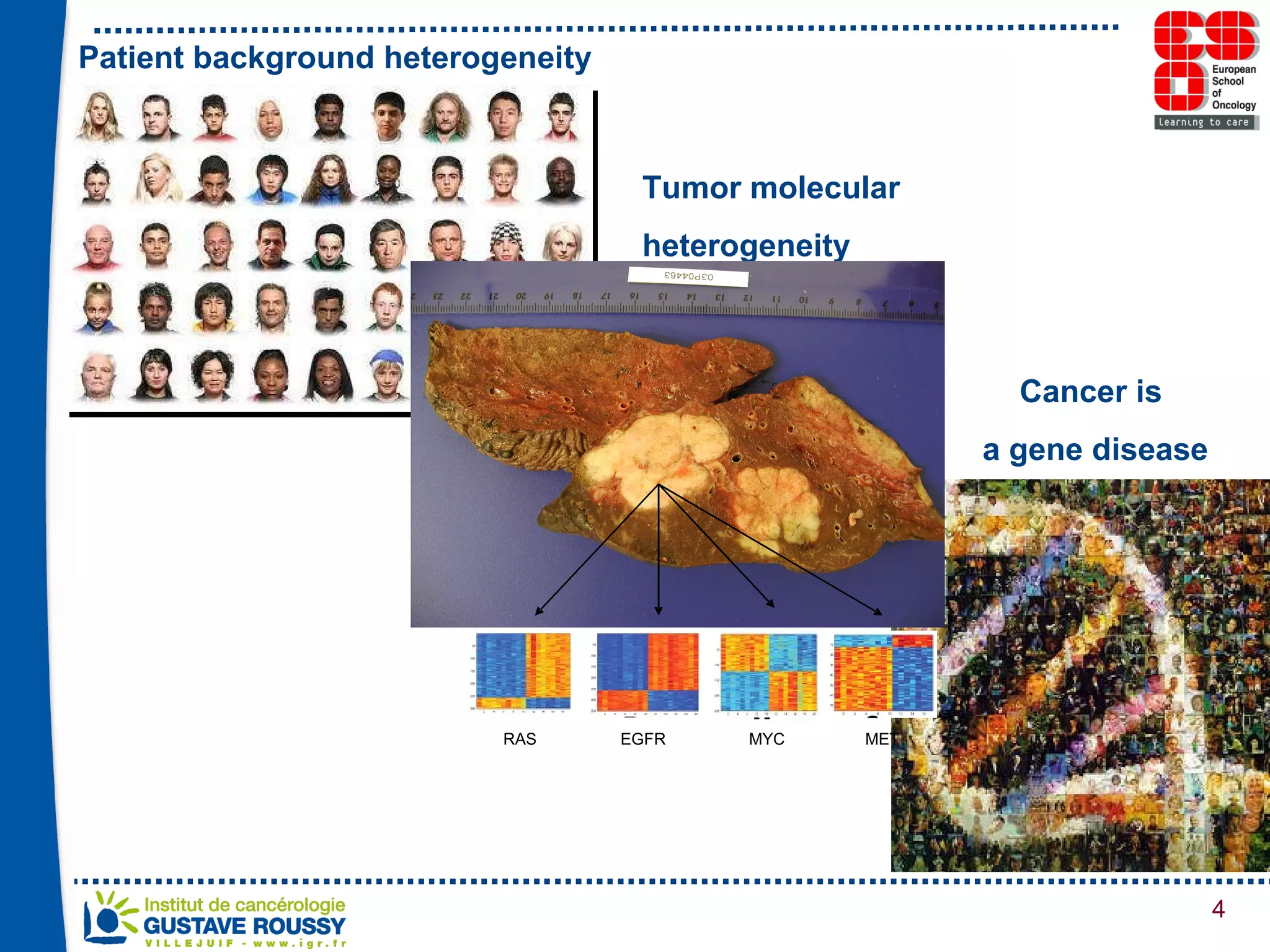 Patient background heterogeneity Tumor molecular  heterogeneity Cancer is  a gene disease 