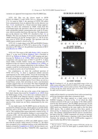 C. J. Evans et al.: The VLT-FLAMES Tarantula Survey. I.

variations are apparent from inspection of the FLAMES data.

    VFTS 320: This was the closest match to GC09
053821.10−690617.2 (with VFTS 316 at a distance of only
1. 2). As noted in Table 5, the spectrum of VFTS 320 suﬀers
from contamination from an adjacent ﬁbre on the detector (see
Sect. 2.2.2), manifested by a broad emission bump (approxi-
mately 4% above the continuum) at λ4686. Aside from this
wavelength region, the spectrum is that of an early B-type star
with considerable nebular contamination plus weak Fe II emis-
sion, which resembles that from a Be-type star. The adjacent ob-
ject on the detector was VFTS 147, classiﬁed in Sect. 4.1 as
WN6(h). This does not display Fe II emission (indeed, the He II
λ4686 emission is by far the strongest line), i.e., the Fe II fea-
tures seen in VFTS 320 are genuine. The spectrum (with the
λ4686 region omitted) is shown in Fig. 12.
    VFTS 345: A single object in the WFI and HAWK-I frames,
the co-added spectrum of VFTS 345 is shown in Fig. 12 and is
classiﬁed as O9.7 III(n) (cf. the published classiﬁcation of B0 V
from Bosch et al. 1999).

    VFTS 410: This target is P93-409 (Parker 1993), located in
“Knot 3” to the west of R136 (Walborn 1991). Classiﬁed as
O3-6 V by Walborn & Blades (1997), HST imaging and spec-
troscopy by Walborn et al. (1999a, 2002) resolved two bright
components with spectral types of O8.5 V and O9 V. A third,
much redder (visually fainter) source was reported just 0. 4
northwest of the two massive stars by Walborn et al. (1999a), as
well as several very compact nebulosities to the northeast. This
complex would be resolved poorly by the Spitzer observations,
but is clearly an active site of star formation.
    For completeness, we show the combined spectrum of
VFTS 410 in Fig. 12; there is signiﬁcant nebular emission
superimposed on the stellar proﬁles. Given the knowledge that
there are two luminous components contributing to these data, it
is worth noting that no radial velocity variations are seen from
a comparison of the available spectra. Even if these are not in a
bound binary system, their proximity in such a star-formation
complex suggests they are associated. This object highlights the     Fig. 13. Combined 6 × 6 H- and Ks -band MAD image of the can-
beneﬁt of high-resolution imaging for some systems (from HST,        didate young stellar object 053839.24−690552.3 from the catalogue of
MAD, etc.) when attempting to interpret the new spectroscopy.        Gruendl & Chu (2009, centred on their position). The intensity is scaled
                                                                     to bring out the bow shock and the source at its centre, VFTS 464, in
                                                                     the upper and lower panels, respectively.
    VFTS 464: This is the star at the centre of the impressive
bow-shock feature discovered by Campbell et al. (2010) from
the MAD images. In Fig. 13 we show new combined colour im-           might well be related to an ionization front (with associated trig-
ages from MAD (with diﬀerent intensity scalings). There is a         gered star-formation) rather than a dynamical shock.
source 0. 4 from the central object that is approximately three           VFTS 500: This object appears as a single source in the
times fainter – given the 1. 2 aperture of the Medusa ﬁbres, the     HAWK-I imaging, as shown in Fig. 14 (in which the slight
spectra of the central star are likely contaminated by the com-      northern extension of the star is an artefact of the dither pattern
panion.                                                              used for the observations)9; the FLAMES spectroscopy reveals
    As one might expect, the FLAMES spectra are heavily con-         it as a double-lined binary. Observed in Medusa Field A, the ﬁrst
taminated by nebular emission, which appears to include forbid-      LR03 epoch was obtained on the same night as the ﬁrst three
den lines such as [S II] λλ4069-76, [Fe III] λ4702, and [Ar IV]      LR02 spectra. The co-added spectrum from these epochs is
λ4711. The combined blue-region spectrum is shown in Fig. 12         shown in Fig. 12, displaying twin components in the He I and II
– note the weak He II absorption, leading to a provisional clas-     lines. The nebular contamination thwarts precise classiﬁcation,
siﬁcation of B0:, with the uncertainty reﬂecting the problems of     but both of the He I λ4026 components are greater in intensity
nebular contamination and the potential contribution from the        than the He II λ4200 features, requiring a type of later than O6.
nearby object.                                                       Similarly, the intensity of the He II λ4200 proﬁles suggests a
                                                                     type of earlier than B0 for both components.
    The He II absorption at λ4542 and λ4686 appears consis-
tent with the systemic radial velocity of 30 Dor, i.e., the object
does not appear to be a candidate runaway in the radial direction.   9
                                                                        The two sources ∼2. 75 to the SSE comprise VFTS 504, and the two
Indeed, as noted by Campbell et al. (2010), the bow shock is ori-    at the SE edge are VFTS 530. Both appear as probable blends in the
entated towards R136 (and Brey 75/BAT99-100), suggesting it          WFI imaging.

                                                                                                                        A108, page 13 of 53
 