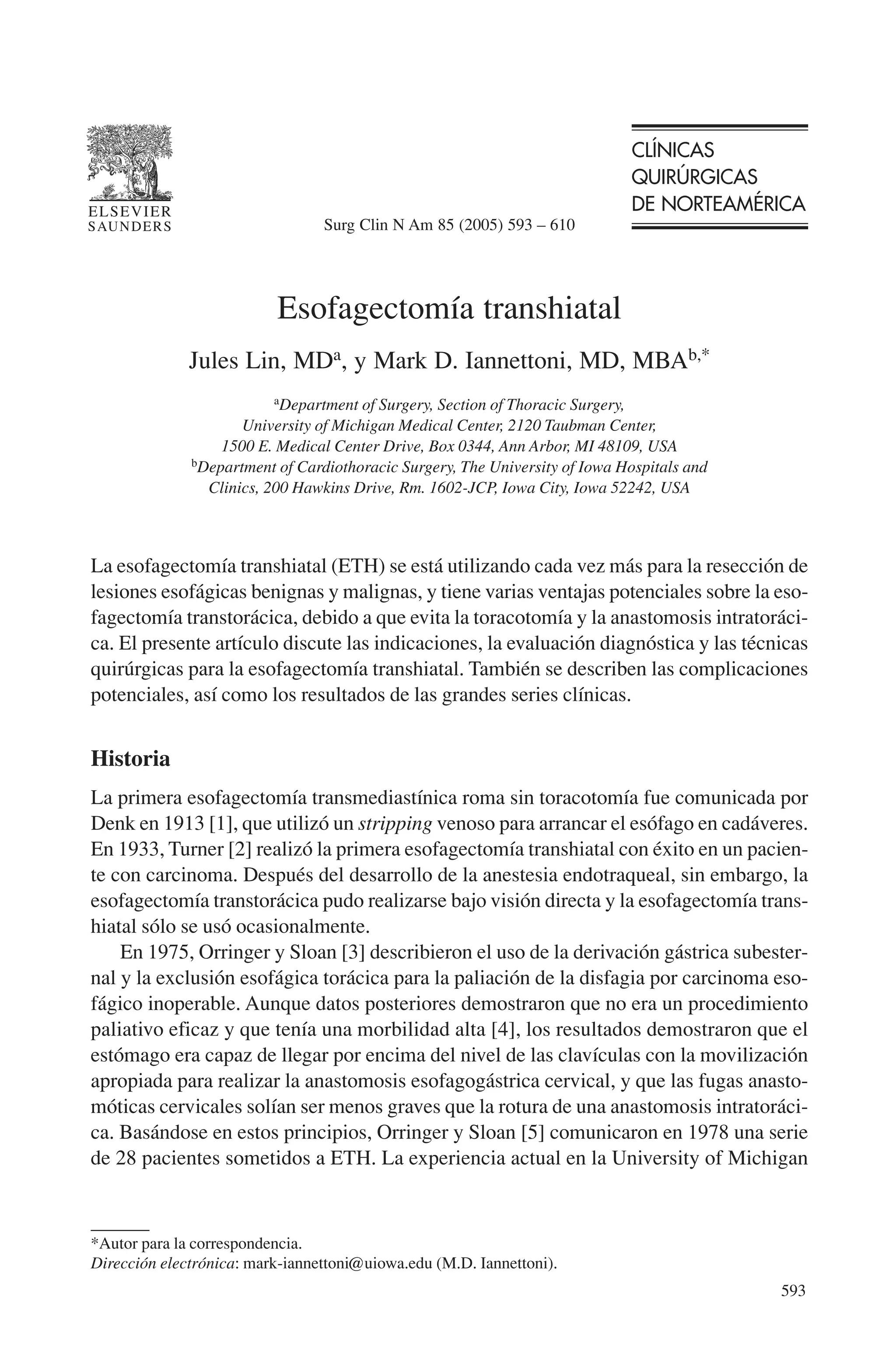 Esofagectomía transhiatal | PDF
