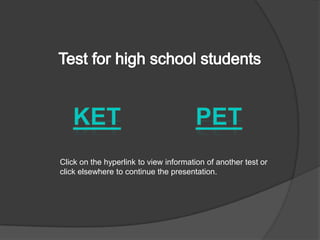 Key Inglés Test (KET) Level A2This review is the Level A2 of the Common European Framework of Reference for Languages.At this level of language proficiency of candidates must be able to:Understand sentences and frequently used expressions that refer directly to everyday life (eg, information about your family or friends, work, shopping, environment, etc.).
