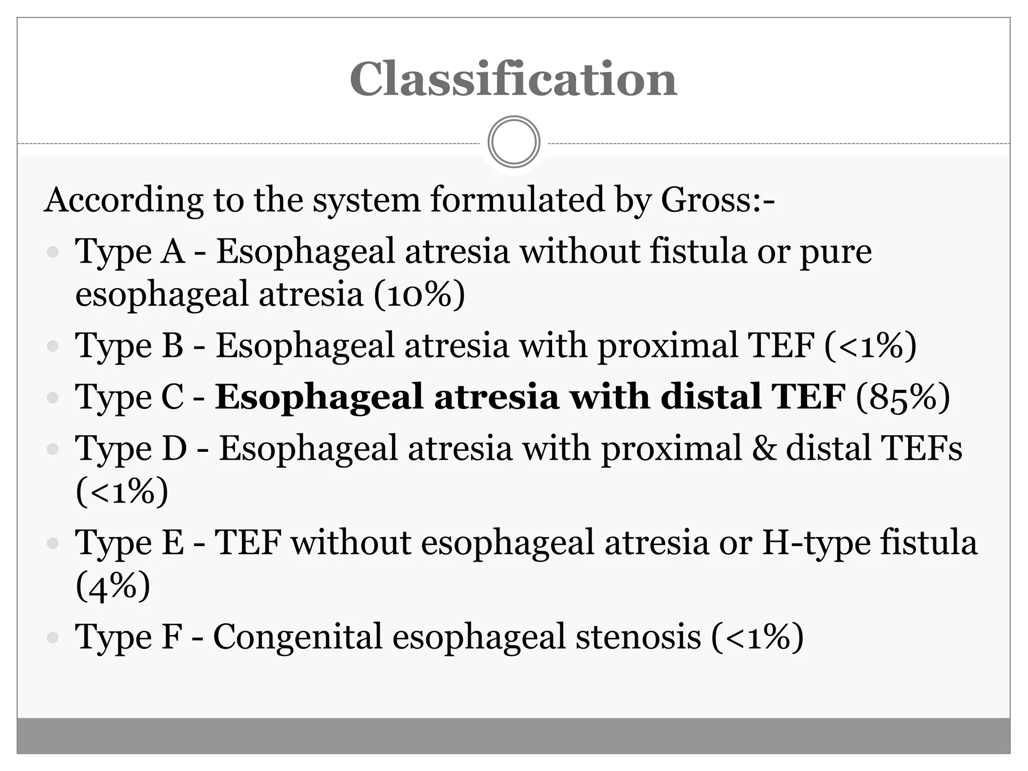 Tef Classification Esophageal atresia & tracheo-esophageal fistula | PPTX