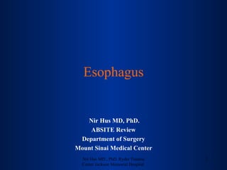 Esophagus Nir Hus MD, PhD. ABSITE Review Department of Surgery Mount Sinai Medical Center Nir Hus MD., PhD. Ryder Trauma Center Jackson Memorial Hospital  
