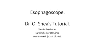 Esophagoscope.
Dr. O’ Shea’s Tutorial.
Valmiki Seecheran.
Surgery Senior Clerkship.
UWI Cave Hill | Class of 2015.
 