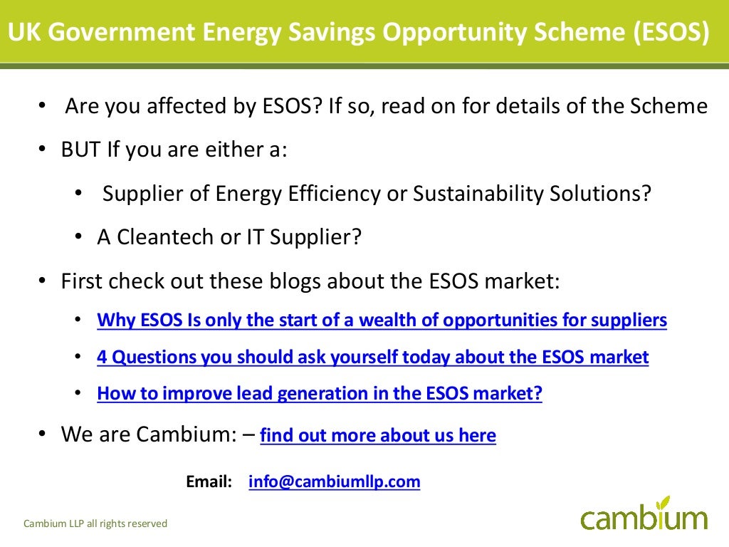 The UK Energy Savings Opportunity Scheme ESOS An Overview