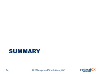 © 2014 optimalCX 34 solutions, LLC 
SUMMARY  