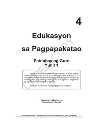 K TO 12 GRADE 4 TEACHER’S GUIDE IN  EDUKASYON SA PAGPAPAKATAO (Q1-Q4)