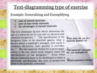 Text-diagramming type of exercise Example: Generalizing and Exemplifying 