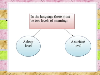 In the language there must be two levels of meaning: A deep level A surface level 