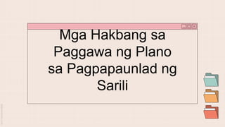 Mga Hakbang sa
Paggawa ng Plano
sa Pagpapaunlad ng
Sarili
 