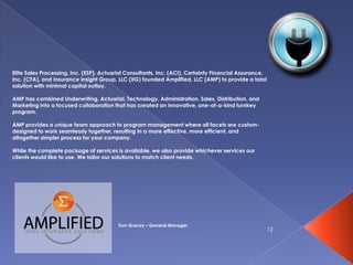 Administration – Front/Back end function processing with affiliated TPA.