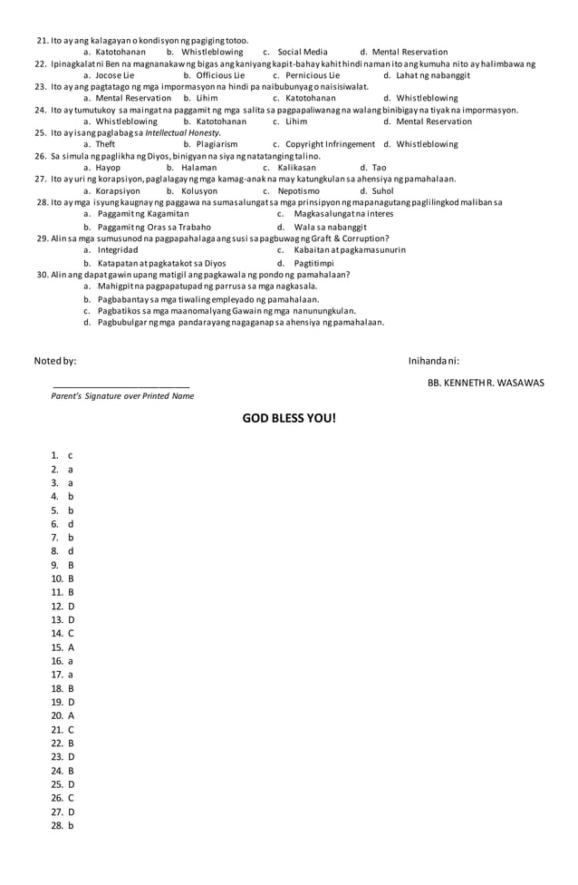 Esp Grade 10 Quarter 4 Examination DOCX Esp grade 10 quarter 4 examination docx