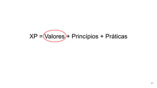 XP = Valores + Princípios + Práticas
21
 