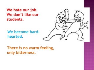 We hate our job.
We don’t like our
students.


We become hard-
hearted.

There is no warm feeling,
only bitterness.
 