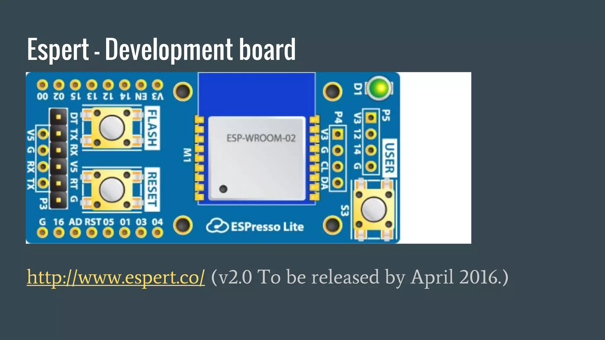 Espert - Development board
http://www.espert.co/ (v2.0 To be released by April 2016.)
 