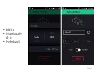 35 / 44
Edit Title
Select Output Pin
(D13)
Mode (Switch)
 