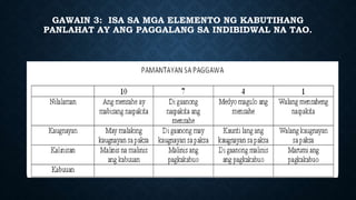 GAWAIN 3: ISA SA MGA ELEMENTO NG KABUTIHANG
PANLAHAT AY ANG PAGGALANG SA INDIBIDWAL NA TAO.
 