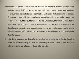 ESPERANZA DE VIDAEs la másalta de la Unión Europea y se sitúa en 83,4 añosparalasmujeres y en 76,3 para los hombres, segúnrecoge la MemoriaSocioeconòmicaiLaboral del Consell de TreballEconòmici Social de Catalunya (CTESC).El aumento de la esperanza de vidaesuno de los fenómenosdemográficosque, junto a unatasa de natalidadbaja, explica el envejecimiento de la poblacióncatalana.La pirámide de población del año 2006 representa, según el CTESC, unaestructuraclaramenteenvejecidapese a la incipienterecuperación de la natalidad. Los menores de 15 añosrepresentan el 14,3% del total, y los mayores de 65 años, el 16,5%.
