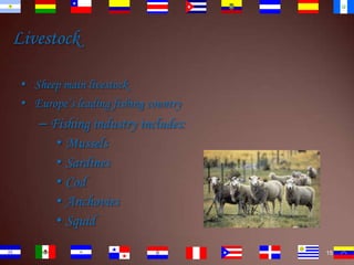 Livestock
• Sheep main livestock
• Europe’s leading fishing country

– Fishing industry includes:
• Mussels
• Sardines
• Cod
• Anchovies
• Squid
15

 