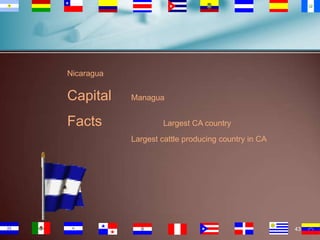 Nicaragua

Capital
Facts

Managua
Largest CA country

Largest cattle producing country in CA

43

 