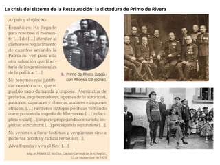 La crisis del sistema de la Restauración: la dictadura de Primo de Rivera
 