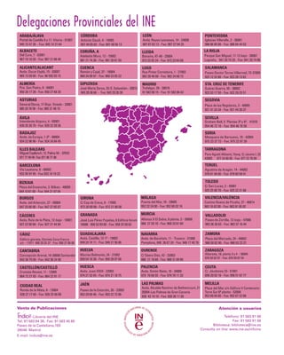 ARABA/ÁLAVA                                    CÓRDOBA                                      LEÓN                                          PONTEVEDRA
 Portal de Castilla 9 y 11. Vitoria - 01007     Antonio Gaudi, 4 - 14005                     Avda: Reyes Leoneses, 14 - 24008              Iglesias Villarelle, 2 - 36001
 945 15 47 30 - Fax: 945 14 31 64               957 49 85 02 - Fax: 957 48 56 13             987 87 63 12 - Fax: 987 27 94 25              986 86 85 00 - Fax: 986 84 44 53
 ALBACETE                                       CORUÑA, A                                   LLEIDA                                         LA RIOJA
 Del Cura, 7 - 02001                            Adelaida Muro, 12 - 15002                   Bonaire, 47-49 - 25004                         Parque San Miguel, 11-12 bajo - 26007
 967 19 19 30 - Fax: 967 21 66 49               981 21 74 26 - Fax: 981 20 61 50            973 23 82 24 - Fax: 973 23 64 89               Logroño, 941 20 74 20 - Fax: 941 20 74 86

 ALICANTE/ALACANT                               CUENCA                                      LUGO                                           SALAMANCA
 Avda. Oscar Esplá, 15 - 03007                  Ramón y Cajal, 37 - 16004                   Rua Pintor Corredoira, 1 - 27002               Paseo Doctor Torres Villarroel, 72-37005
 965 13 59 00 - Fax: 96 592 03 15               969 24 09 97 - Fax: 969 23 05 22            982 28 46 00 - Fax: 982 24 68 72               923 12 52 80 - Fax: 923 26 13 82
 ALMERÍA                                        GIPUZKOA                                    MADRID                                         STA. CRUZ DE TENERIFE
 Pza. San Pedro, 8 - 04001                      José María Soroa, 23-S. Sebastián - 20013   Trafalgar, 29 - 28010                          Suárez Guerra, 55 - 38002
 950 28 17 39 - Fax: 950 27 68 20               943 29 36 66 - Fax: 943 29 26 30            91 583 90 15 - Fax: 91 583 90 43               922 53 17 50 - Fax: 922 29 25 51

 ASTURIAS                                                                                                                                  SEGOVIA
 General Elorza, 17-Bajo Oviedo - 33001                                                                                                    Plaza de los Regidores, 3 - 40005
 985 20 78 56 - Fax: 985 21 48 15                                                                                                          921 41 24 34 - Fax: 921 44 26 37

 ÁVILA                                                                                                                                     SEVILLA
 Intendente Aizpuru, 4 - 05001                                                                                                             Graham Bell, 5 Plantas 3ª y 4ª. 41010
 920 35 26 70 - Fax: 920 22 39 26                                                                                                          954 46 72 10 - Fax: 954 46 78 58

 BADAJOZ                                                                                                                                   SORIA
 Avda. de Europa, 1-3º - 06004                                                                                                             Mosquera de Barnuevo, 10 - 42004
 924 22 96 96 - Fax: 924 24 84 45                                                                                                          975 23 37 73 - Fax: 975 22 97 39

 ILLES BALEARS                                                                                                                             TARRAGONA
 Miguel Capllonch, 12. Palma M. - 07010                                                                                                    Pare Agustí Altisent, 1(esq. C/.Jaume I, 22
 971 77 49 94 Fax 971 46 77 48                                                                                                             43005 977 24 80 85 - Fax: 977 22 76 09

 BARCELONA                                                                                                                                 TERUEL
 Vía Layetana, 8 - 08003                                                                                                                   Agustina de Aragón, 14 - 44002
 932 95 97 95 - Fax 933 10 19 23                                                                                                           978 61 94 00 - Fax: 978 60 58 41

 BIZKAIA                                                                                                                                   TOLEDO
 Plaza del Ensanche, 3. Bilbao - 48009 -                                                                                                   C/ San Lucas, 2 - 45001
 944 10 61 00 - Fax: 944 21 97 04                                                                                                          925 25 00 70 - Fax: 925 22 31 88

 BURGOS                                         GIRONA                                      MÁLAGA                                         VALENCIA/VALÈNCIA
 Avda. del Arlanzón, 27 - 09004                 C/ Cap de Creus, 6 - 17005                  Puerta del Mar, 18 - 29005                     Camino Nuevo de Picaña, 27 - 46014
 947 25 68 90 - Fax: 947 27 65 07               972 20 00 99 - Fax: 972 21 90 00            952 22 24 00 - Fax: 952 60 02 16               963 16 62 00 - Fax: 963 91 95 92

 CÁCERES                                        GRANADA                                     MURCIA                                         VALLADOLID
 Avda. Ruta de la Plata, 12-bajo - 10001        José Luis Pérez Pujadas, 6 Edificio forum   Alfonso X El Sabio, 6 planta. 2 - 30008        Paseo de Zorrilla, 12-bajo - 47006
 927 22 00 68 - Fax: 927 21 44 84               18006 958 53 59 00 - Fax: 958 25 50 62      968 27 20 10 - Fax: 968 23 61 69               983 36 26 63 - Fax: 983 37 16 44

 CÁDIZ                                          GUADALAJARA                                 NAVARRA                                        ZAMORA
 Edificio glorieta, Glorieta Zona Franca        Avda. Castilla, 12-1º - 19002               Avda. de Barañaín, 11 - Trasera - 31008        Plaza del Mercado, 24 - 49003
 s/n - 11011 956 29 34 37 - Fax: 956 27 96 08   949 24 74 11 - Fax: 949 21 56 06            Pamplona, 948 36 67 24 - Fax: 948 17 40 76     980 50 82 90 - Fax: 980 53 23 37

 CANTABRIA                                      HUELVA                                      OURENSE                                        ZARAGOZA
 Concepción Arenal, 10-39008 Santander          Macías Belmonte, 24 - 21002                 C/ Sáenz Diez, 42 - 32003                      Albareda, 18, planta 3 y 4 - 50004
                                                959 54 10 28 - Fax: 959 28 07 08                                                           976 59 02 97 - Fax: 976 59 87 54
 942 36 75 00 - Fax: 942 36 24 90                                                           988 21 18 69 - Fax: 988 21 09 89

 CASTELLÓN/CASTELLÓ                             HUESCA                                      PALENCIA                                       CEUTA
 Cronista Revest, 11 - 12005                    Avda. Juan XXIII - 22003                    Avda. Simón Nieto, 10 - 34005                  C/. Jáudenes,10 - 51001
 964 72 27 93 - Fax: 964 22 91 17               974 21 53 45 - Fax: 974 21 18 75            979 70 68 55 - Fax: 979 70 11 33               856 20 02 16 - Fax: 956 51 87 77

                                                JAÉN                                        LAS PALMAS                                     MELILLA
 CIUDAD REAL                                                                                Avda. Alcalde Ramírez de Bethencourt, 21       Plaza del Mar s/n-Edificio V Centenario
 Ronda de la Mata, 8 - 13004                    Paseo de la Estación, 26 - 23003
                                                                                            35004-Las Palmas de Gran Canaria               Torre Sur 6ª planta - 52004
 926 27 17 60 - Fax: 926 25 56 09               953 29 69 46 - Fax: 953 22 72 06                                                           952 69 04 00 - Fax: 952 67 22 88
                                                                                            928 43 19 10 - Fax: 928 36 11 58


Venta de Publicaciones                                                                                                                               Atención a usuarios

          -Librería del INE                                                                                                                             Teléfono: 91 583 91 00
Tel: 91 583 94 38. Fax: 91 583 45 65                                                                                                                         Fax: 91 583 91 58
Paseo de la Castellana,183                                                                                                                      Biblioteca: biblioteca@ine.es
28046 Madrid                                                                                                                             Consulta on line: www.ine.es/infoine
E-mail: índice@ine.es
 